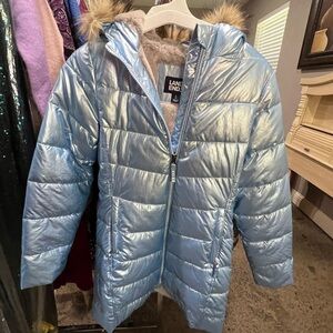 Lands' End Shiny Light Blue Kids Puffer Coat